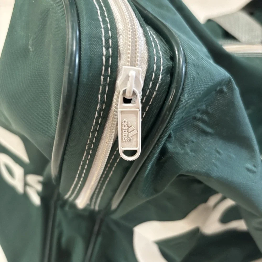 Vintage 80s 90s Adidas Duffle Bag Green Trefoil Gym Bag RARE Zipper Large Gear